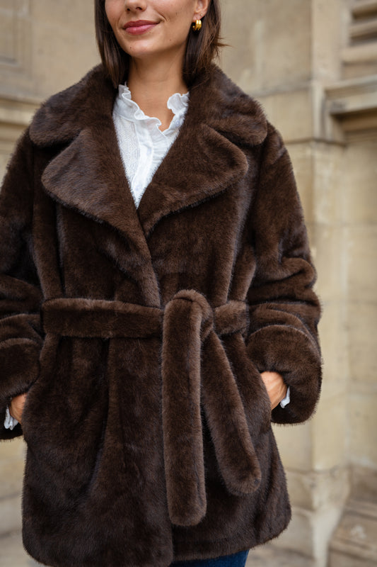 Louisa faux fur jacket choco