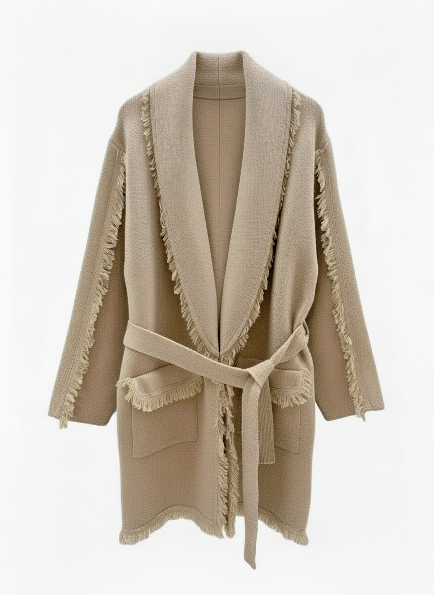 Cardigan i ull- og cashmeremix Beige