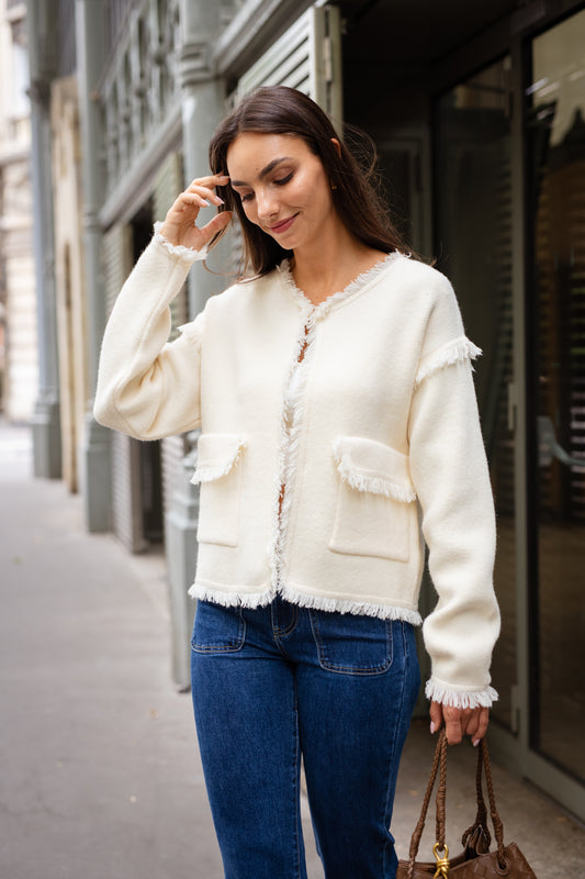 Jakke i ull- og cashmeremix offwhite