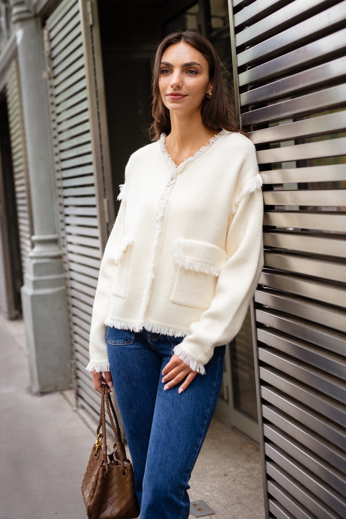 Jakke i ull- og cashmeremix offwhite