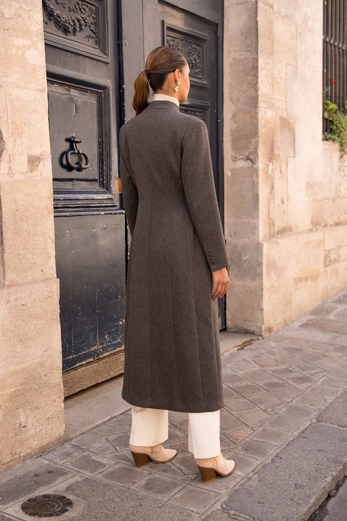 Femme ullkåpe grå-brun