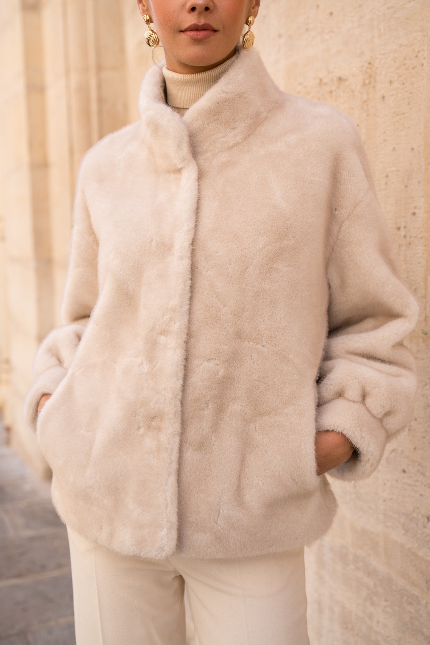 Milena Faux fur jakke cream