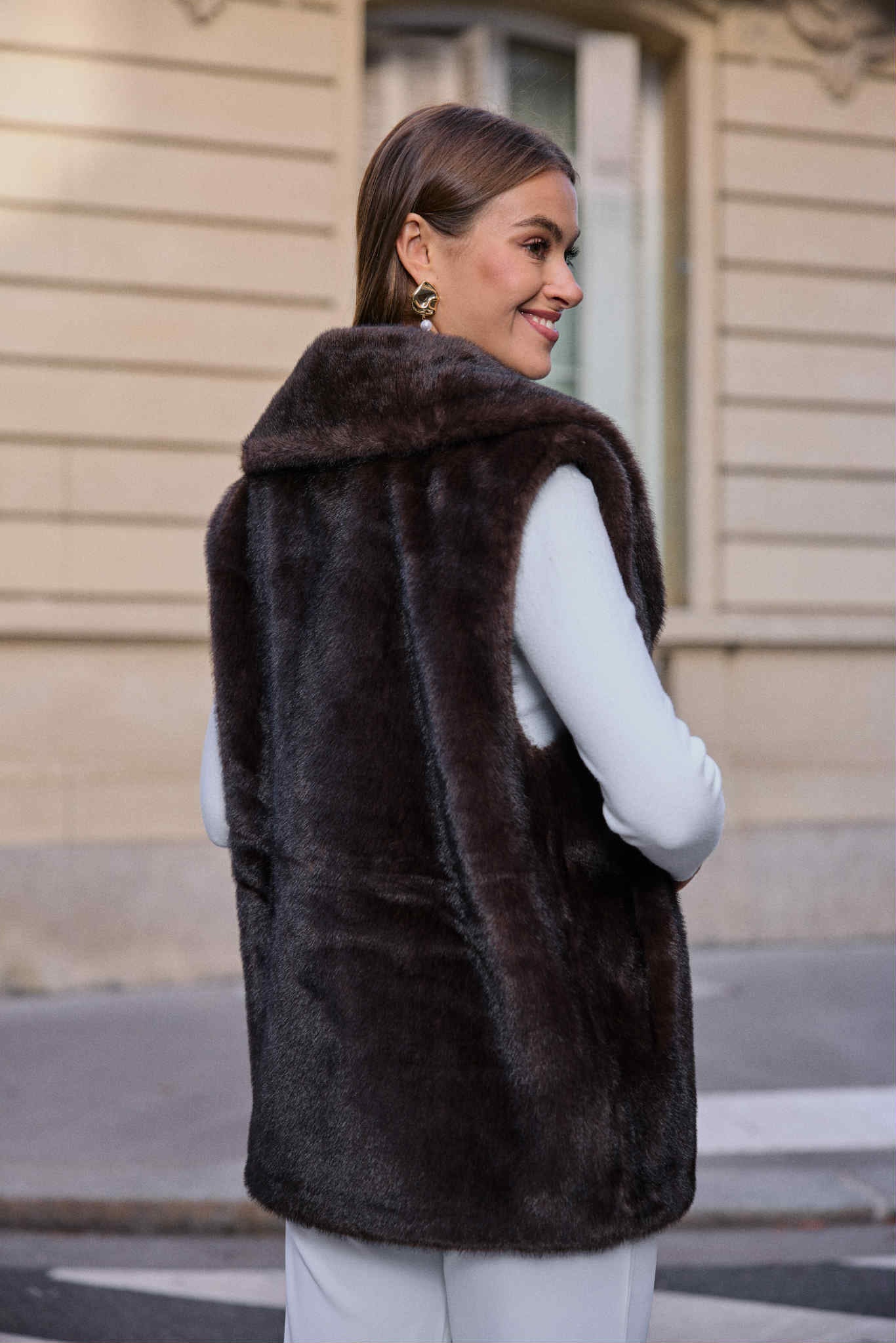 Leah Faux fur vest Brun