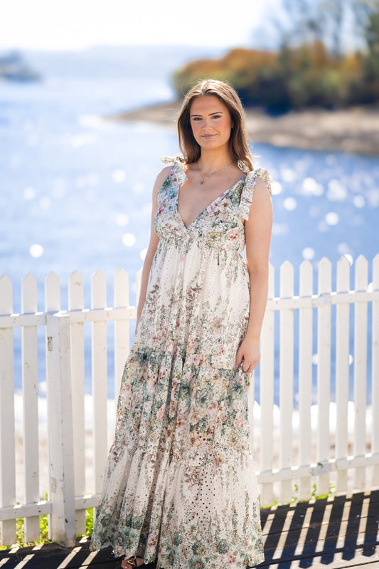 Broderie Anglaise Kjole grønn