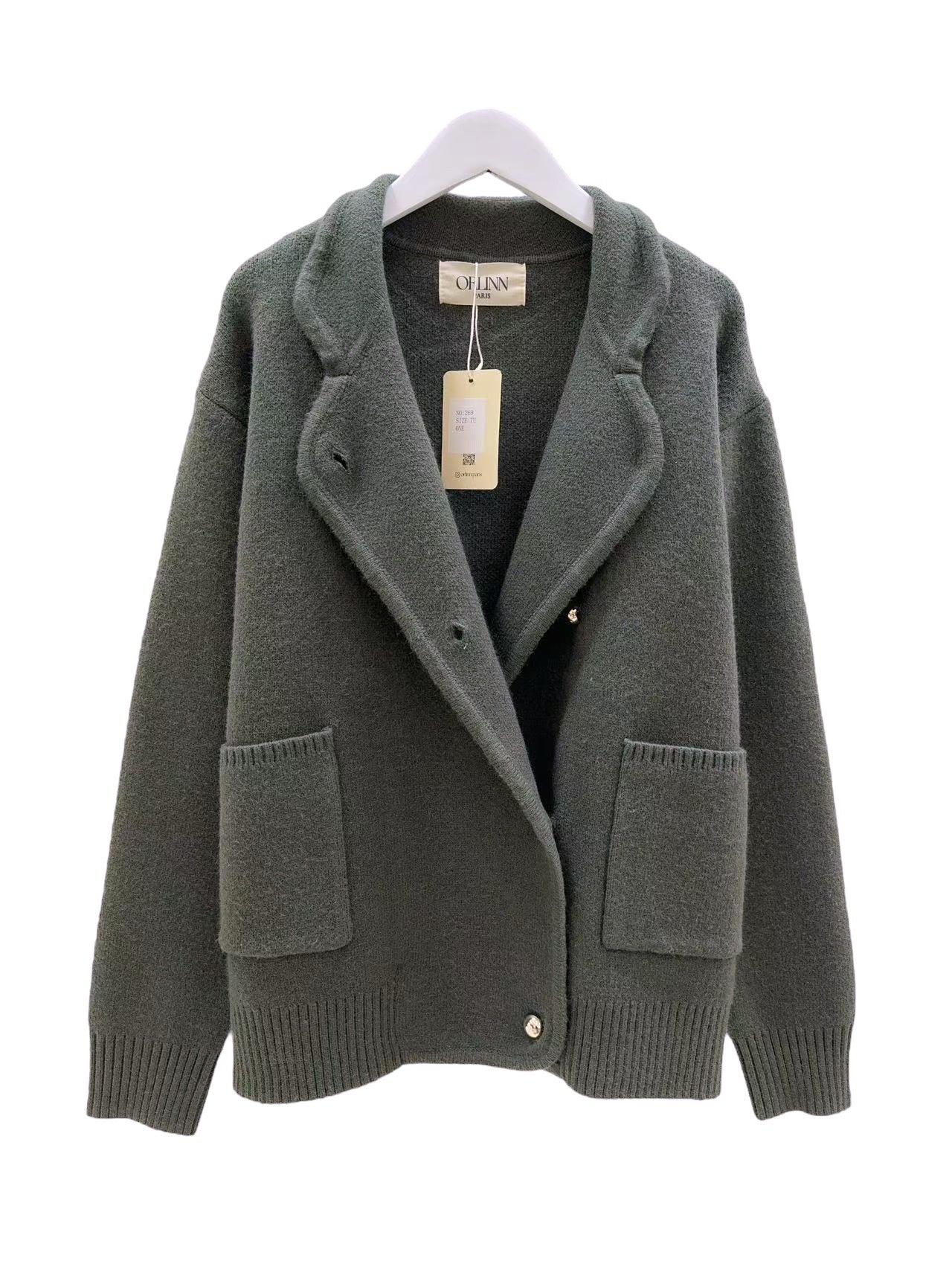 Jakke i Ull og Cashmere-mix Kaki