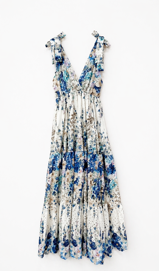 Broderie Anglaise Kjole blå