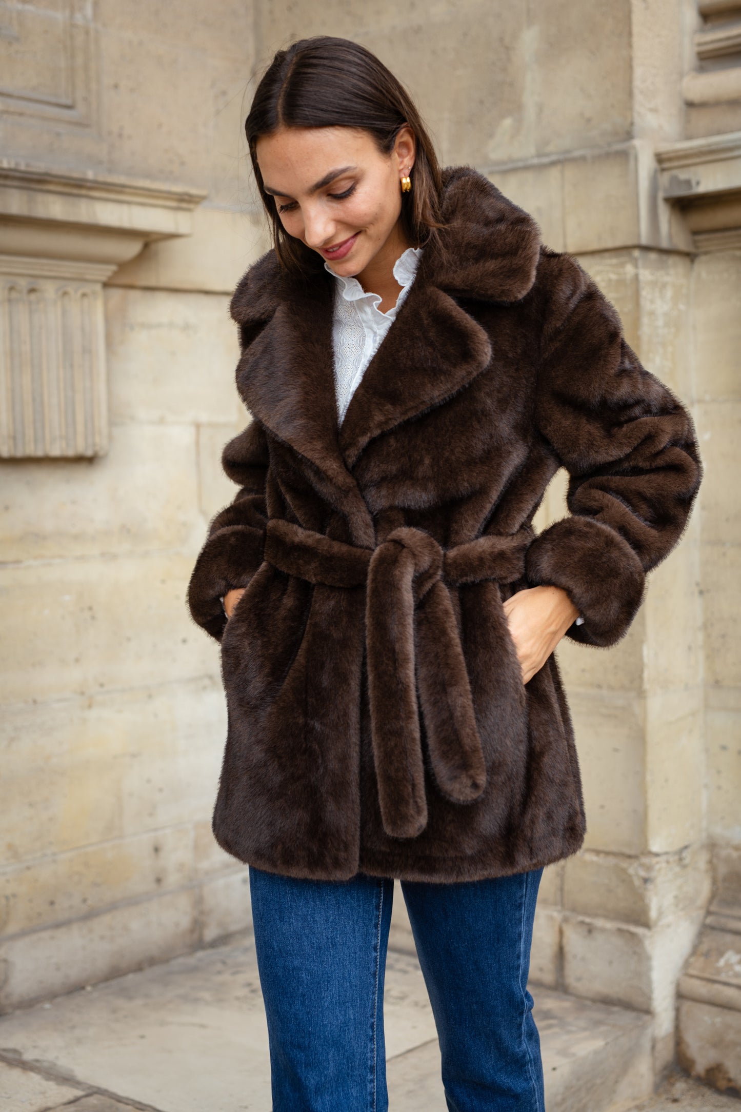 Louisa faux fur jacket choco