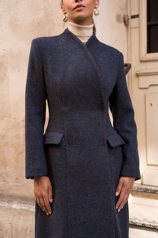 Femme ullkåpe navy-grå