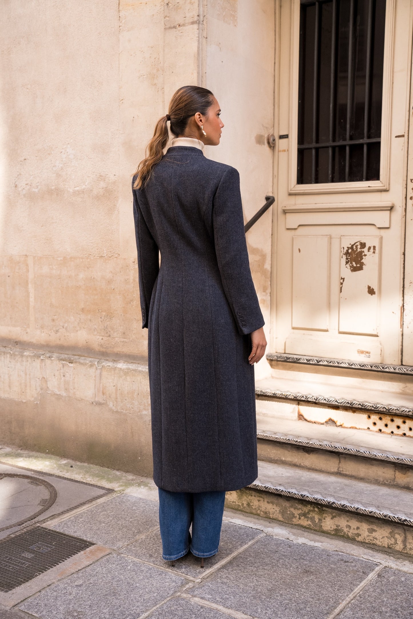 Femme ullkåpe navy-grå