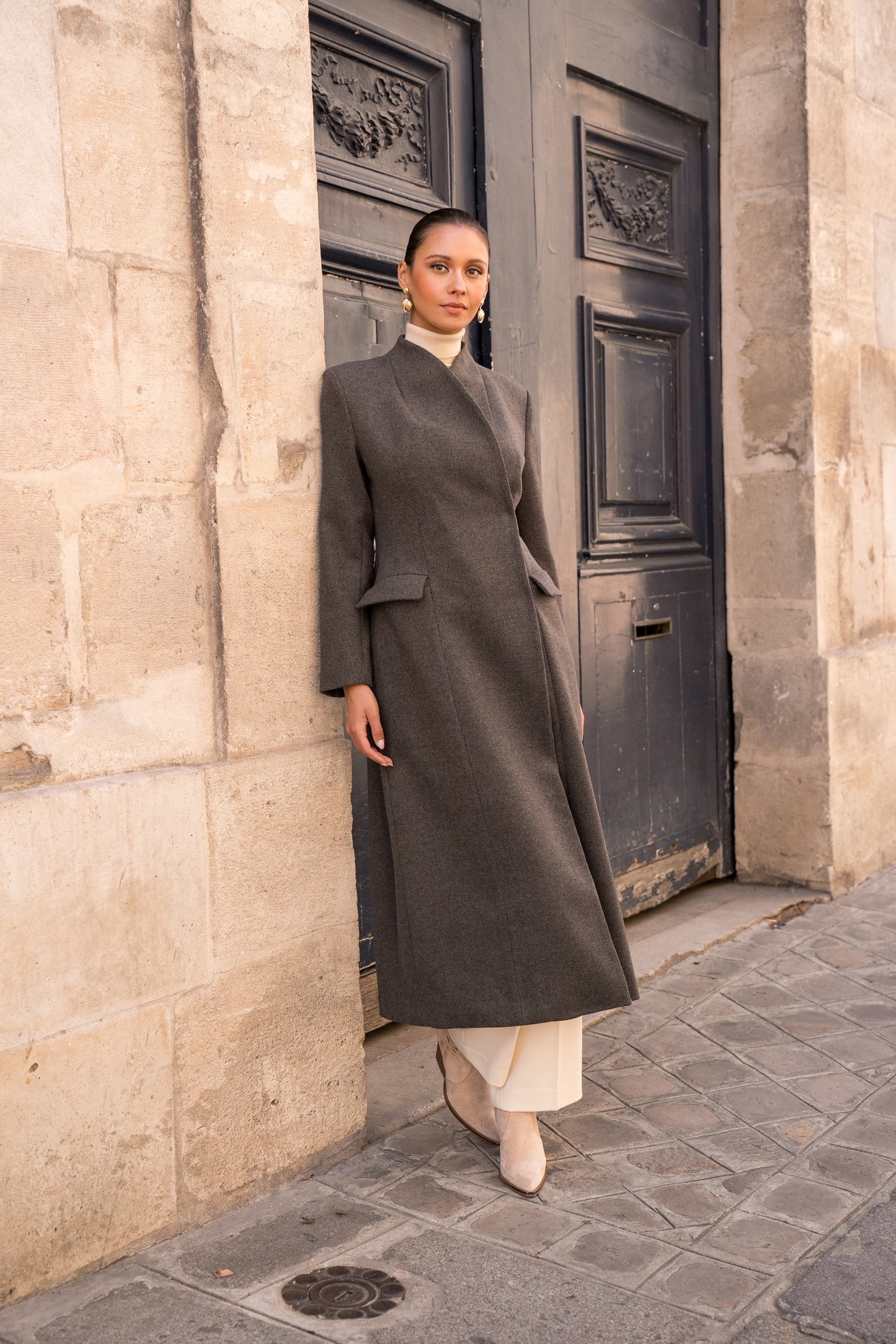 Femme ullkåpe grå-brun