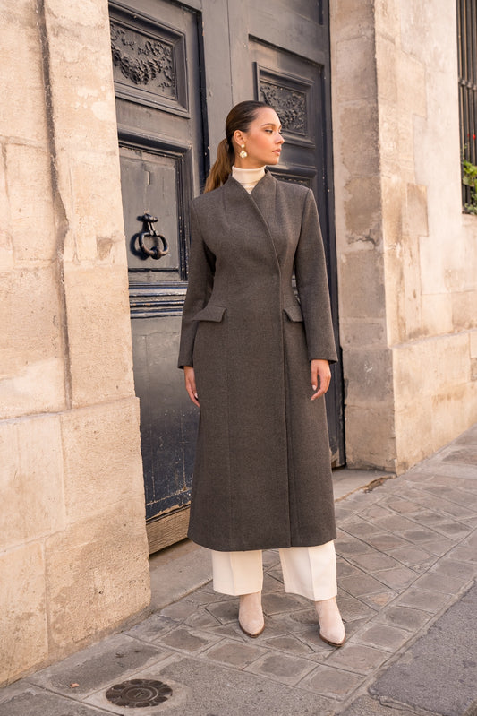 Femme ullkåpe grå-brun