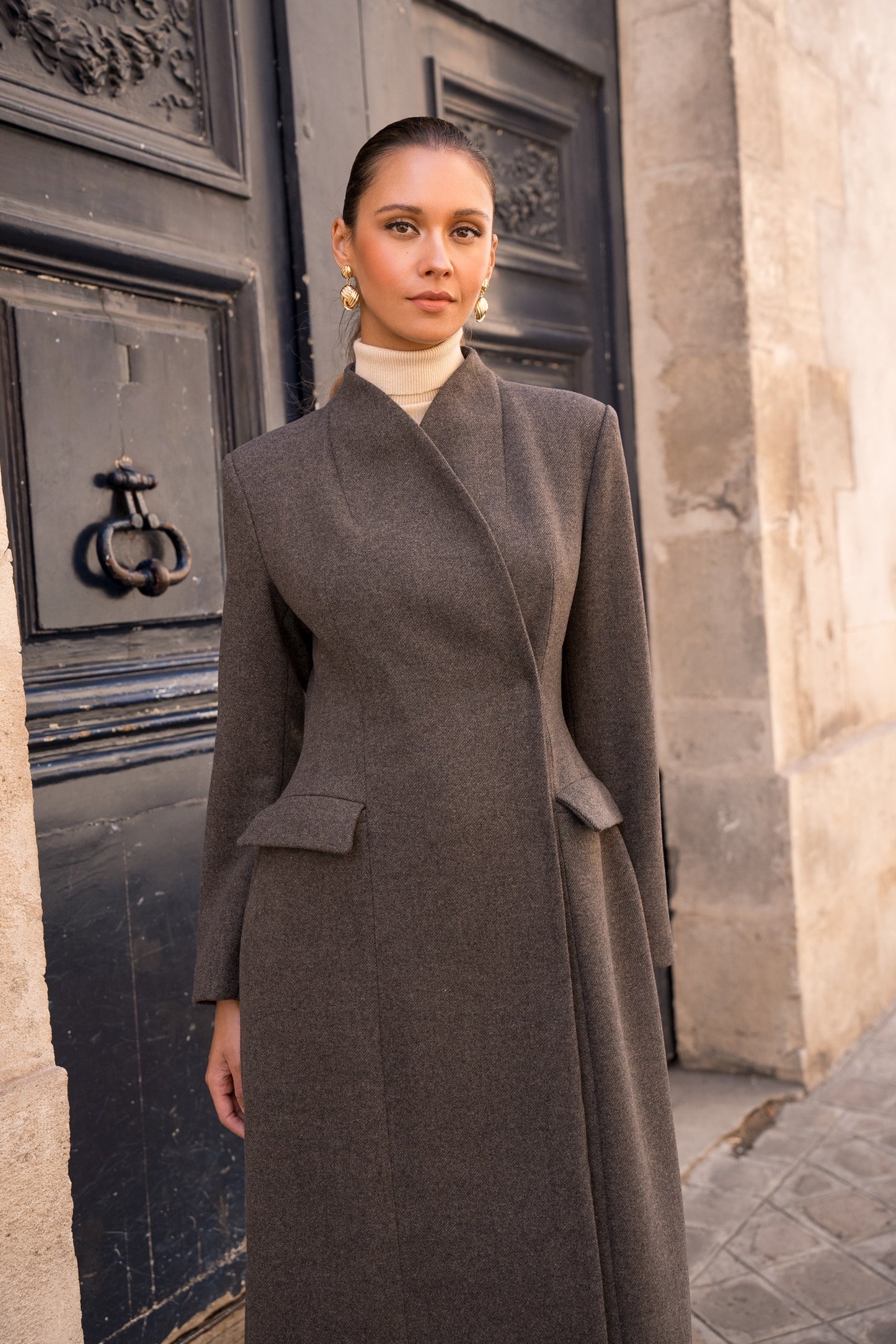 Femme ullkåpe grå-brun