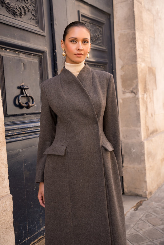 Femme ullkåpe grå-brun