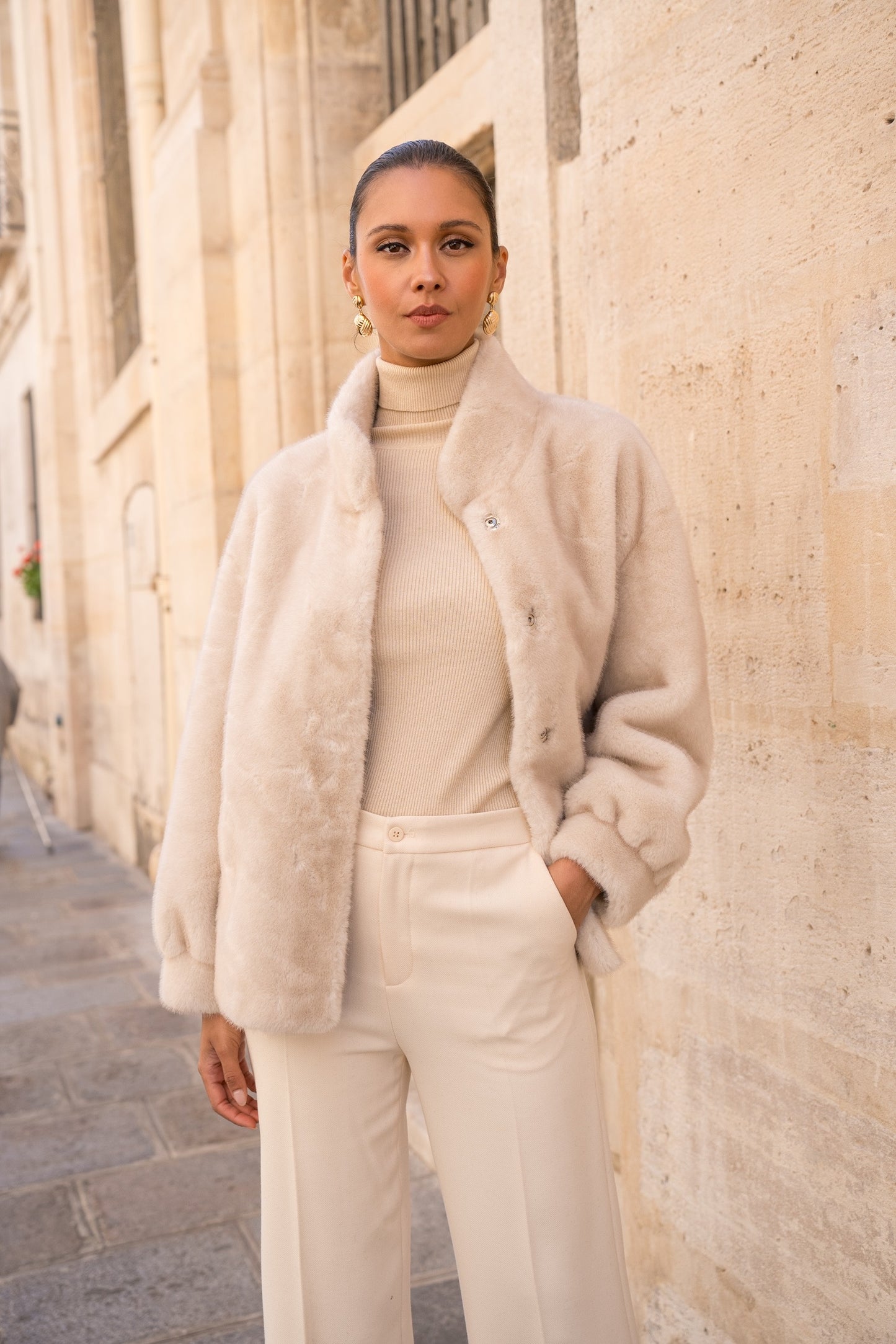 Milena Faux fur jakke cream