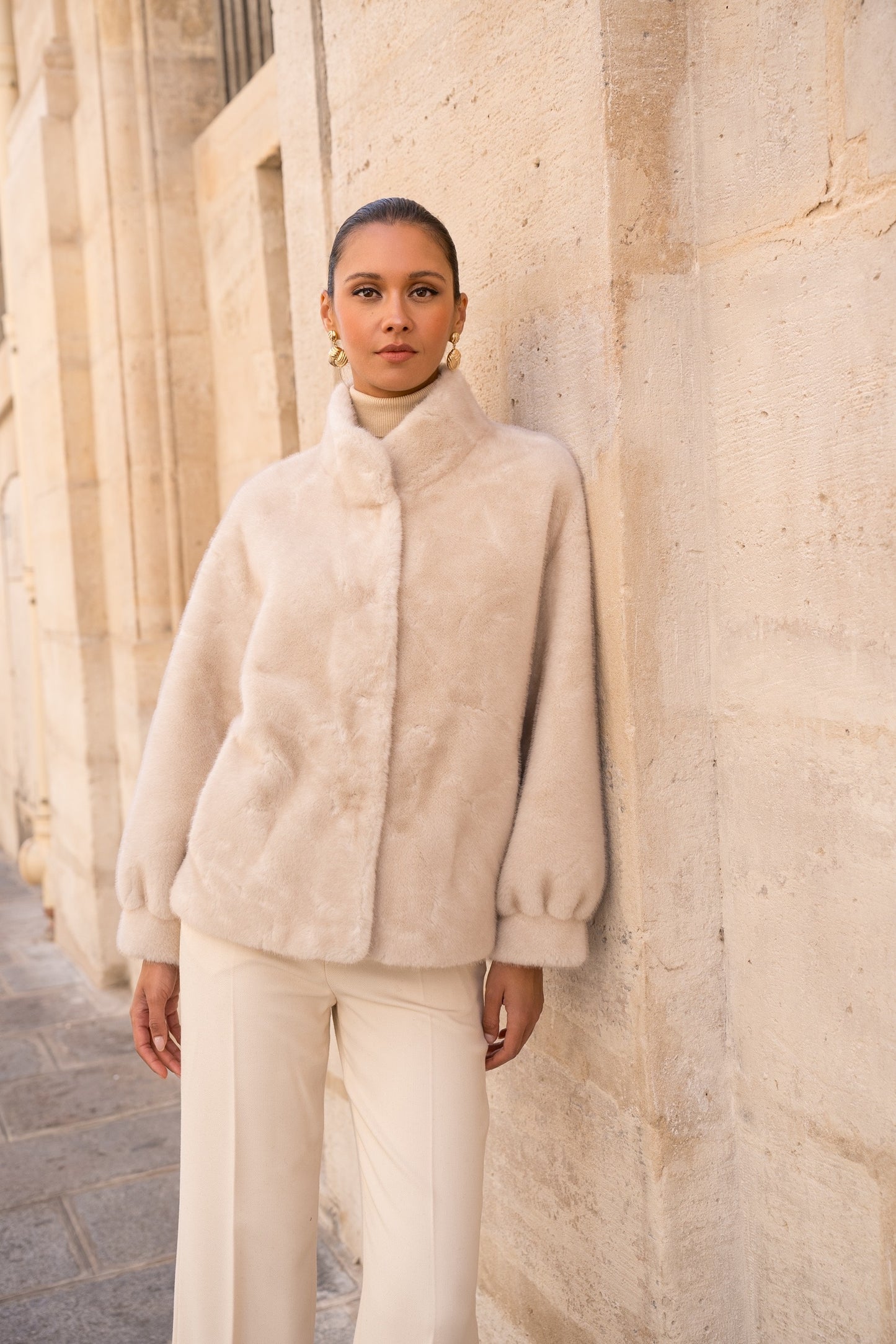 Milena Faux fur jakke cream