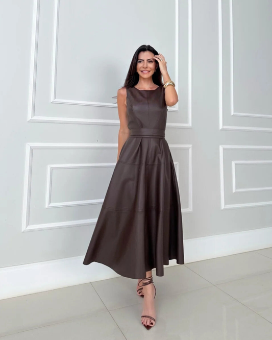 Laura faux leather dress choco