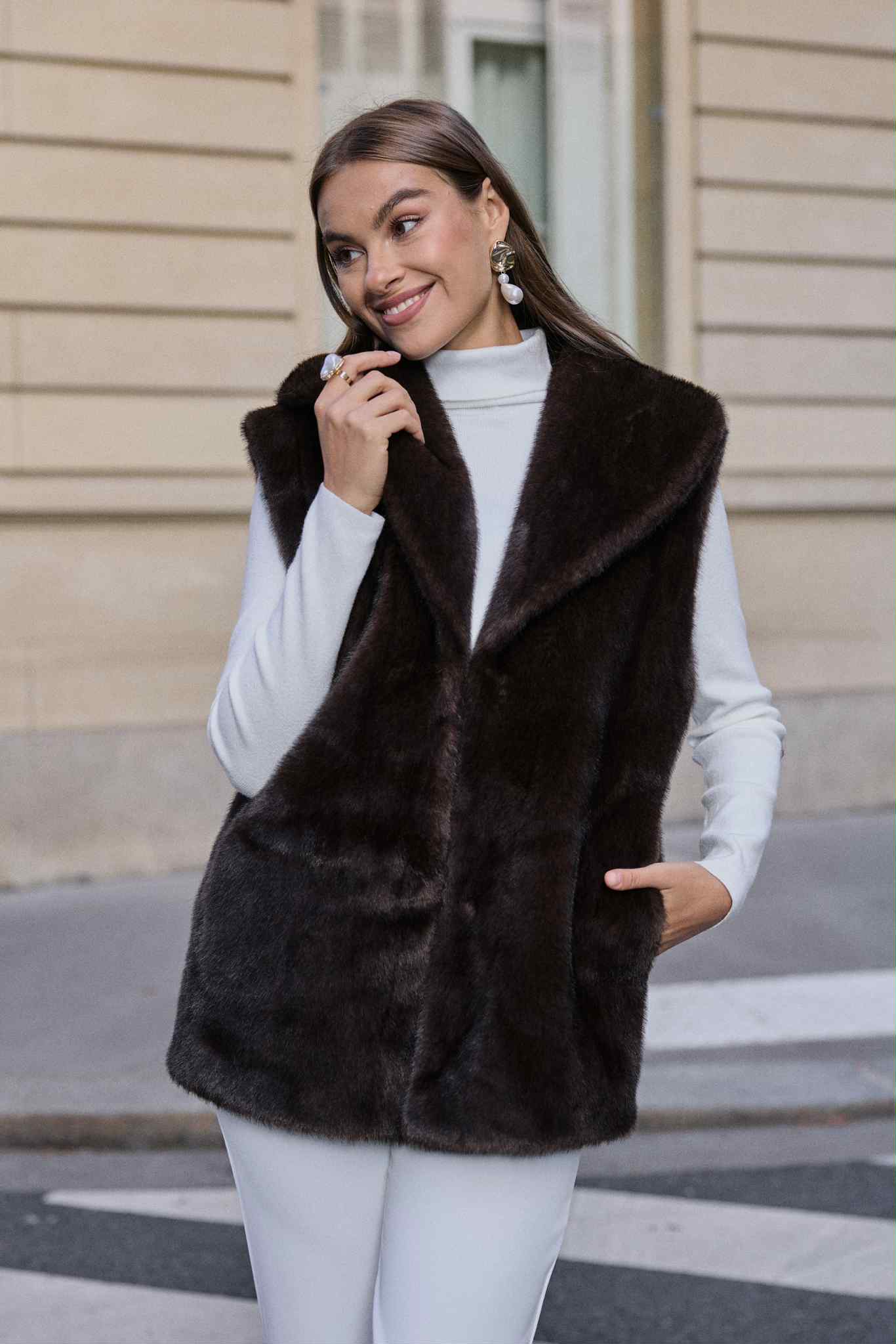 Leah Faux fur vest Brun